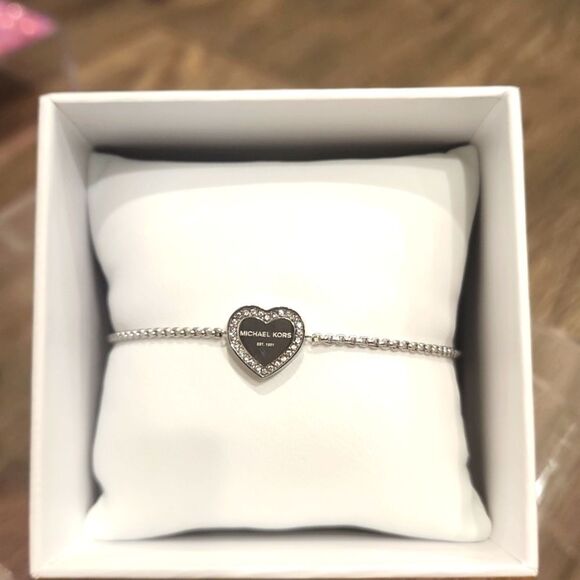 Michael Kors Stainless Steel Silver- Tone Slider Bracelet w/Crystal Accents - Picture 8 of 12